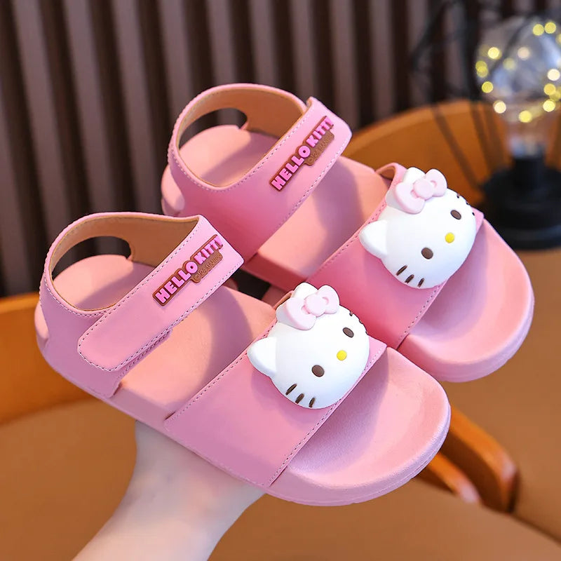 Sanrio KIds’ Sandals Lightweight Outdoor Anti-Slip Sandals For Boys Girls Beach Kuromi Wear-Resistant EVA Sole With Hook & Loop