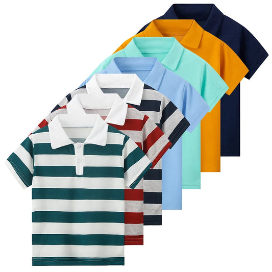3/1 Pcs Children's Solid Color Basic POLO Shirt Boy Fashion Striped Shirt Casual Joker Prince Fan Short Sleeve Neutral Student T