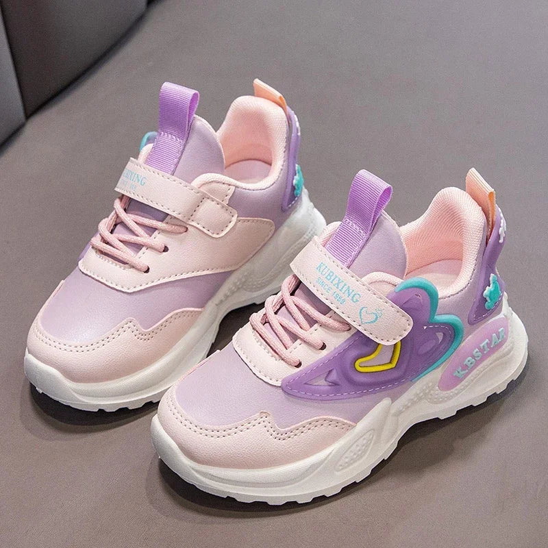 Kids Shoes for Girls Casual Sneakers with Heart Love Decoration High Quality Soft Breathable Children Sports Running Shoes 26-37