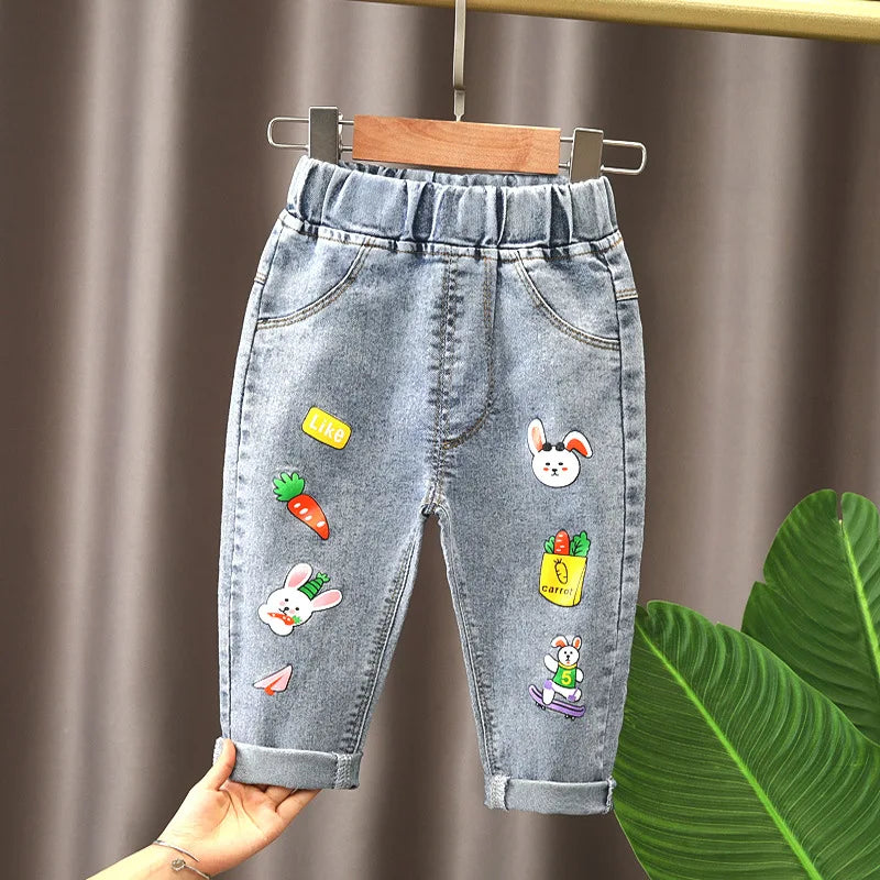 Spring Autumn Girls' Baby Clothes Elastic Band Jeans Pants for Girls' Clothes Baby's Birthday Jeans trousers