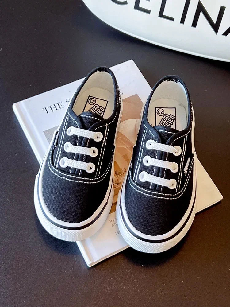 Children's Slip-On Canvas Shoes – Breathable, Solid Color Casual Footwear with Thick Soft Sole and Flat Bottom for Outdoor Wear