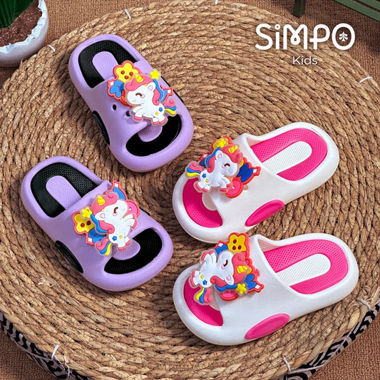 Rotating Unicorns Summer Cute Girl's Slippers Soft And Thick Sole Anti-slip Toddler Slides Children Slip On Footwear