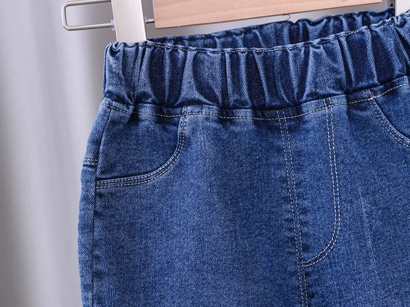 2024 New Spring and Autumn Children's Jeans Fashion Girls Korean Bow Horn Jeans Infant Stretch Pants 0-5 Years Old