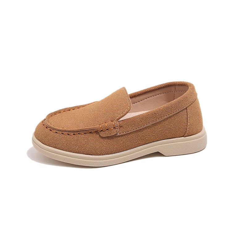 Spring Kids Loafers Suede Minimalist Trendy Unisex Boys Girls Leather Shoes Versatile Slip-resistant Solid Color Children Shoe