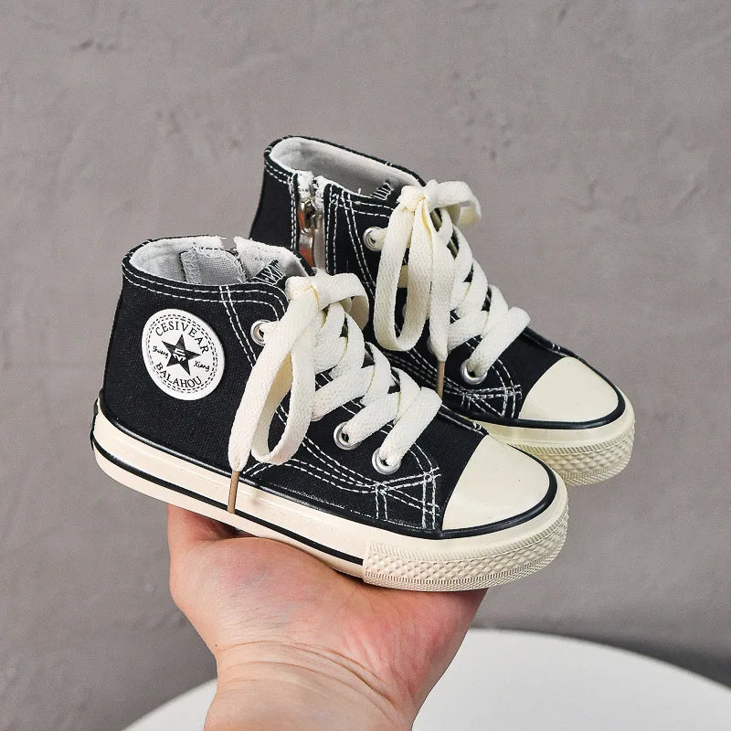 Children's canvas shoes 2025 high top men's and women's casual shoes soft soled white shoes baby sneakers Korean version