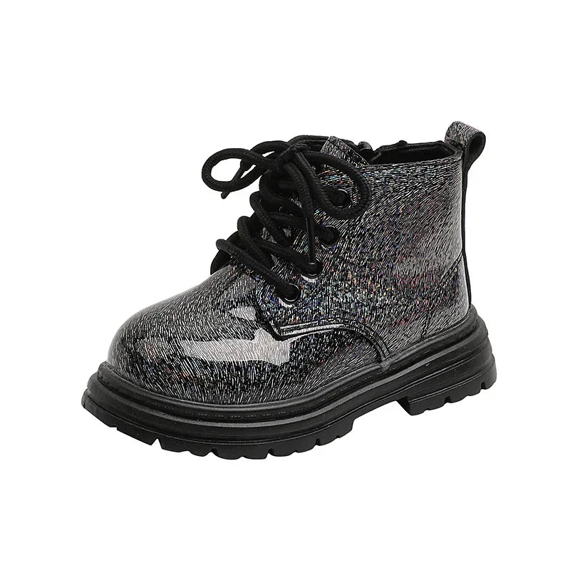 Girls' Boots Spring Autumn Versatile Children Causal Leather Boots Fashion Glossy PU Kids Princess Platform Ankle Boots Non-slip
