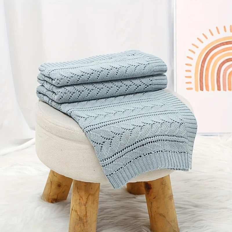 Soft Water Blue Pink Baby Blanket Pure Cotton Knitted Newborn Throw Solid Color Breathable Swaddle Blanket for Boys Girls Outing