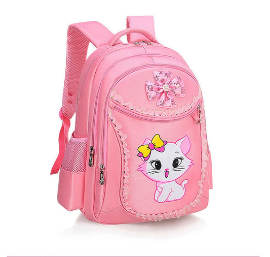 Pink Cat Backpack for Girls – Cute Bowknot Cartoon School Bag, Princess Style Bookbag for Kindergarten and Primary School