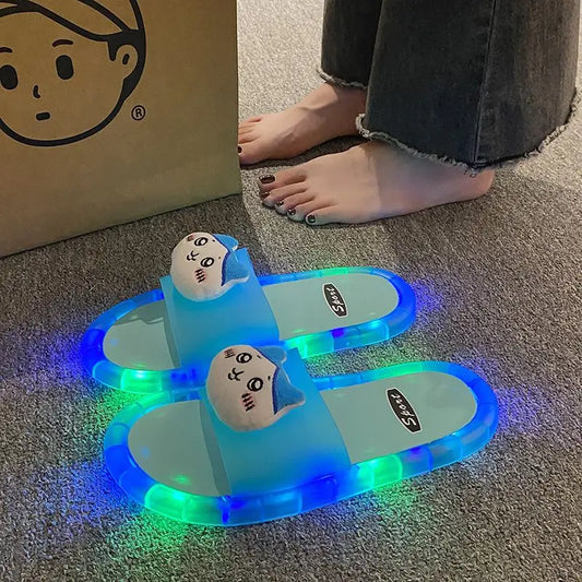 Y2K Kawaii Anime Chiikawa Toy Slippers Usagi Hachiwars Slippers Glow Wearing Outside Home Anti-Slip Flip-Flops Shoes Woman Gift
