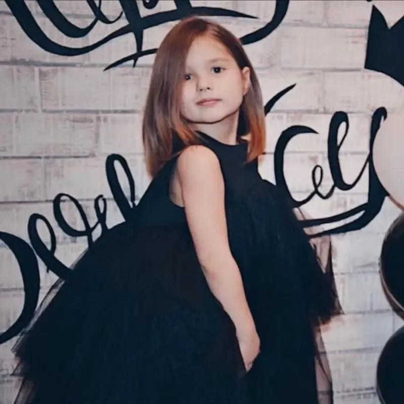 Kids Girls Formal Dresses Birthday Party Dress Sleeveless O-neck Cake Layered Princess Dress Children Clothes E0702