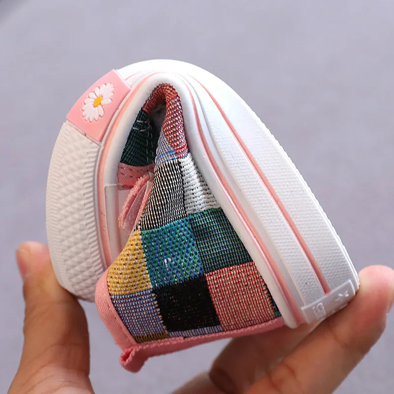 2023 Autumn New Hook Canvas for Kids Fashion Plaid Sneakers Boys Casual Shoes Girls Non-slip Outdoor Footwear Children's Shoes