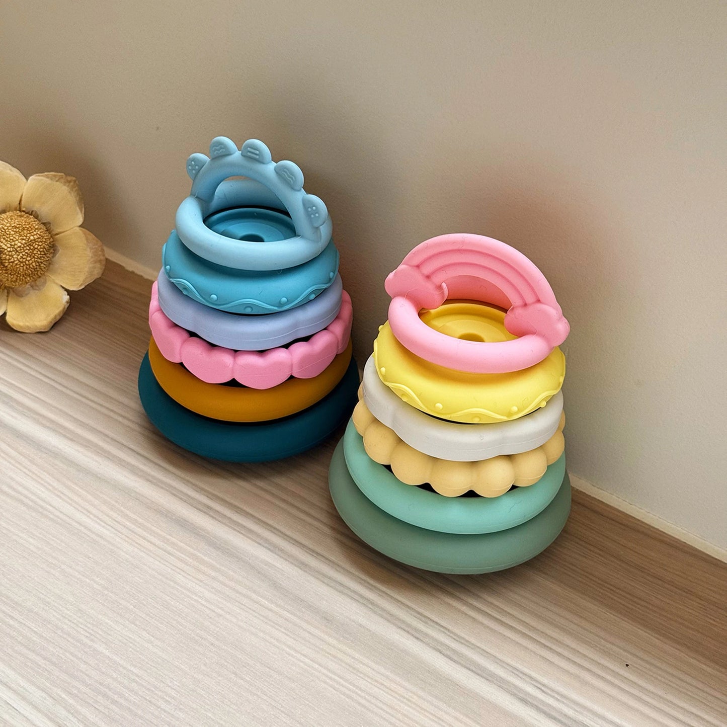 Color Kids 1Set Silicone Stacking Blocks Teether Toy BPA Free Soft Building Montessori Baby Toys 0-12M Safe Chewing Toy