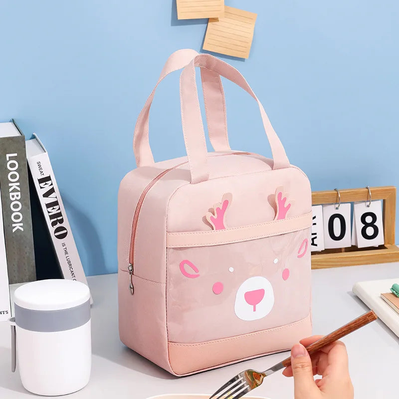Kids Lunch Bag Thermal Bag Cartoon Lock Fresh Insulated Lunch Bag Cooler Bento Pouch Dinner Container Oxford Cloth Handbag