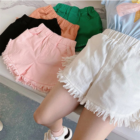 Summer Children Jeans Boys Girls Cotton Shorts Splice Stretch Denim Shorts Korean Teenage Trousers Wear Kids Clothing 2-12Yrs