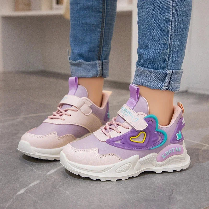 Kids Shoes for Girls Casual Sneakers with Heart Love Decoration High Quality Soft Breathable Children Sports Running Shoes 26-37