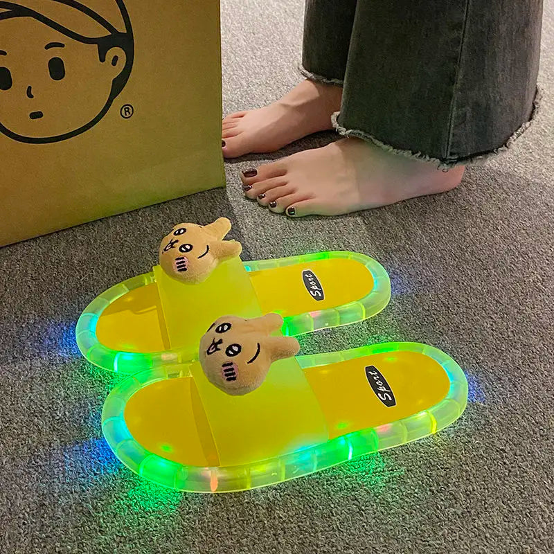 Y2K Kawaii Anime Chiikawa Toy Slippers Usagi Hachiwars Slippers Glow Wearing Outside Home Anti-Slip Flip-Flops Shoes Woman Gift