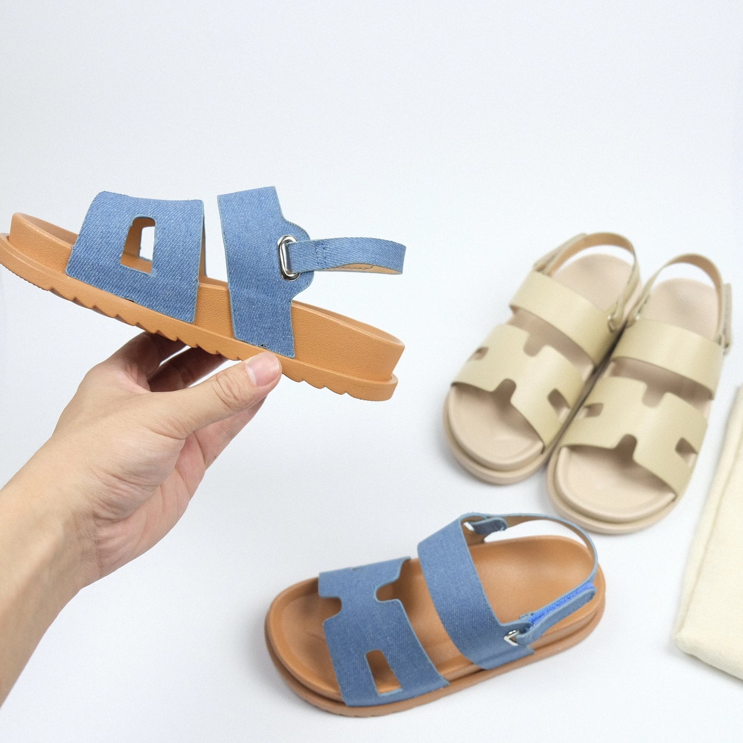 Kids Sandals For Girls Summer Casual Sandals Children Beach Shoes Open Toes Flat Non-slip Velcro Straps