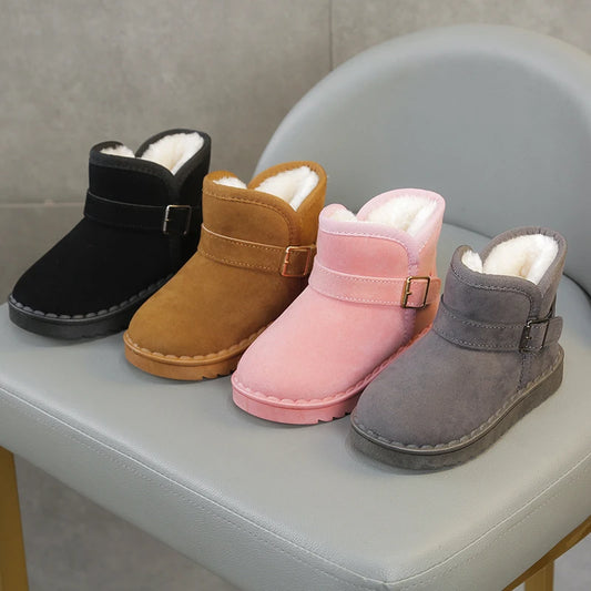 Unisex Kids Thermal Boots Classic Casual Buckle Non-slip Children Fashion Simple Non-slip Girls Boys Snow Boots Cotton Winter