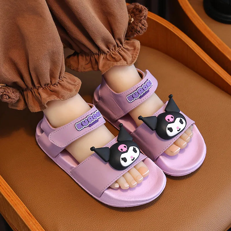 Sanrio KIds’ Sandals Lightweight Outdoor Anti-Slip Sandals For Boys Girls Beach Kuromi Wear-Resistant EVA Sole With Hook & Loop