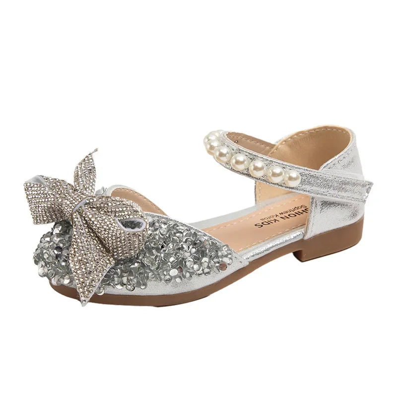 Girls' Shoes New Fashion Soft Princess Shoe for Girl Silver Dance Shoes for party size 21-36