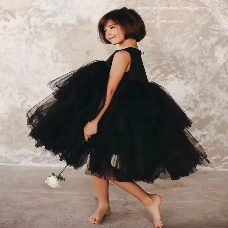 Kids Girls Formal Dresses Birthday Party Dress Sleeveless O-neck Cake Layered Princess Dress Children Clothes E0702