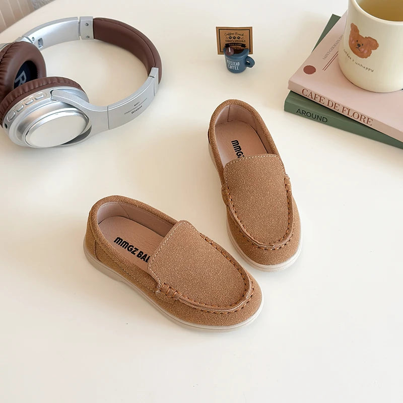 Spring Kids Loafers Suede Minimalist Trendy Unisex Boys Girls Leather Shoes Versatile Slip-resistant Solid Color Children Shoe