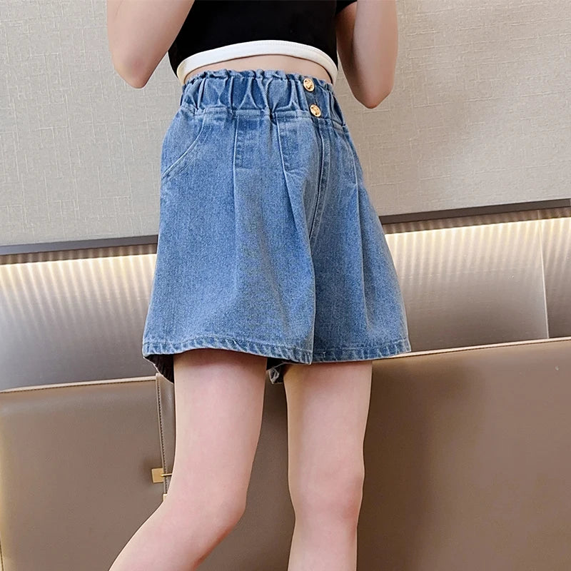 Girls shorts fashionable and versatile medium and large children's slimming nail button  waist wide-leg pants casual and fashion