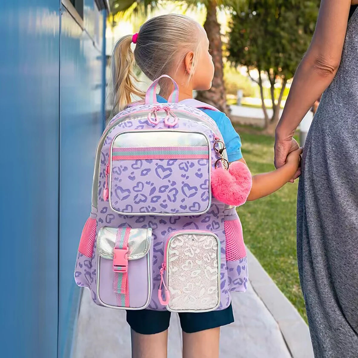 Girls' Macaron Color-Block School Backpack – Large-Capacity, Premium Bag with Rainbow Zipper for Kids and Teens