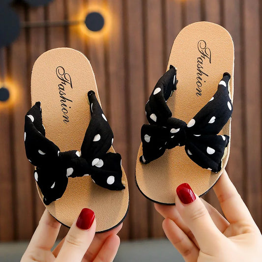 Child Slippers Summer Girl Shoes Printed Wave Point Dot Bow Sandals Lndoor Exposed toe Soft Bottom Casual Slippers Kid Sandals