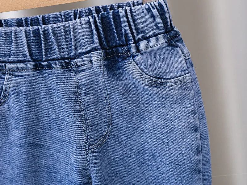 2024 New Spring and Autumn Children's Jeans Fashion Girls Korean Bow Horn Jeans Infant Stretch Pants 0-5 Years Old
