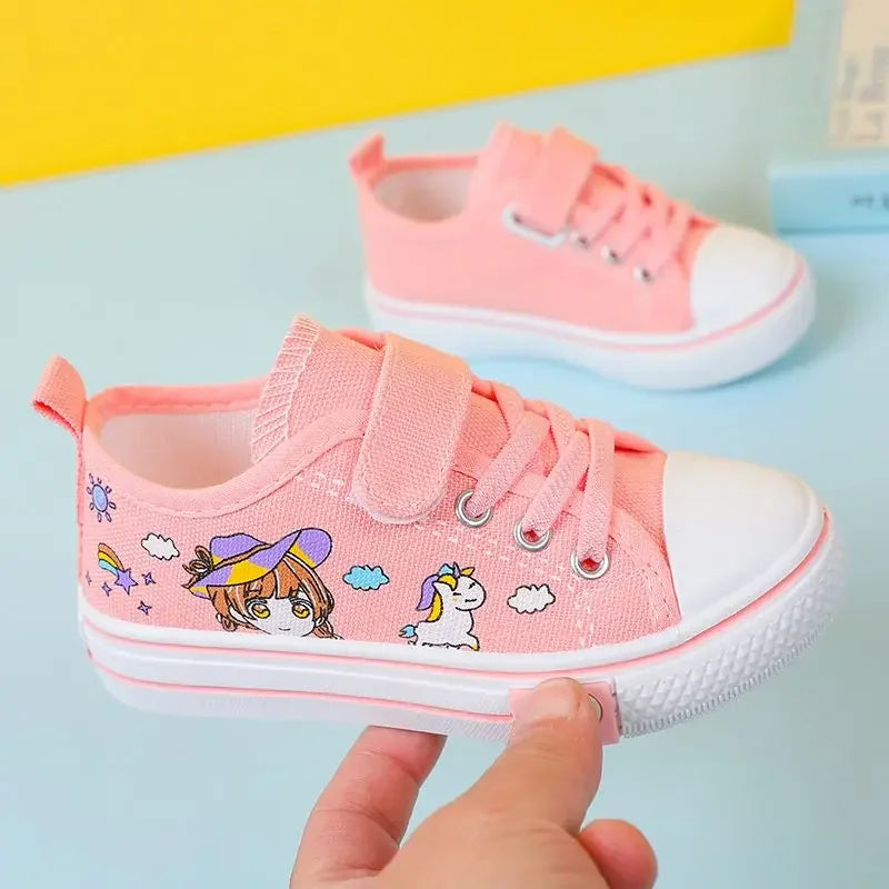 Children's  New Spring Canvas Shoes Cartoon Graffiti Children's Casual Shoes for Girls Comfort Fashion Kids Flat Tennis Sneakers