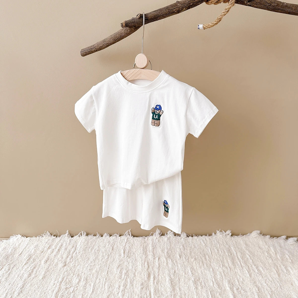 2024 Summer 2PCS Baby Clothes Infant Top and Bottom Set Baby Boys Girls Suit Bear Embroidery Thin Casual Sports Baby Outfit Set