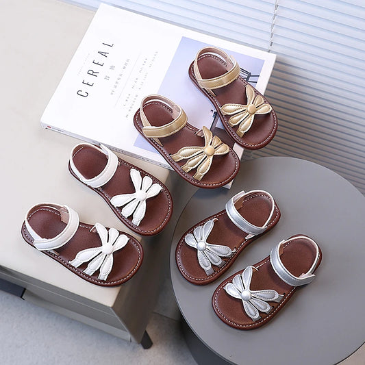Toddler Girl's Sandals Hollow-out Solid Color Flower Pu Leather Kids Sliders Open Toe Light Sweet Hook-loop Summer Children Shoe