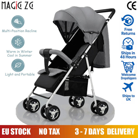 Travel Baby Stroller 4.3kg Ultra Light 68×48×90cm Compact Design Fits Car Boot and Airplane Cabin Easy Folding Pram Buggy Grey