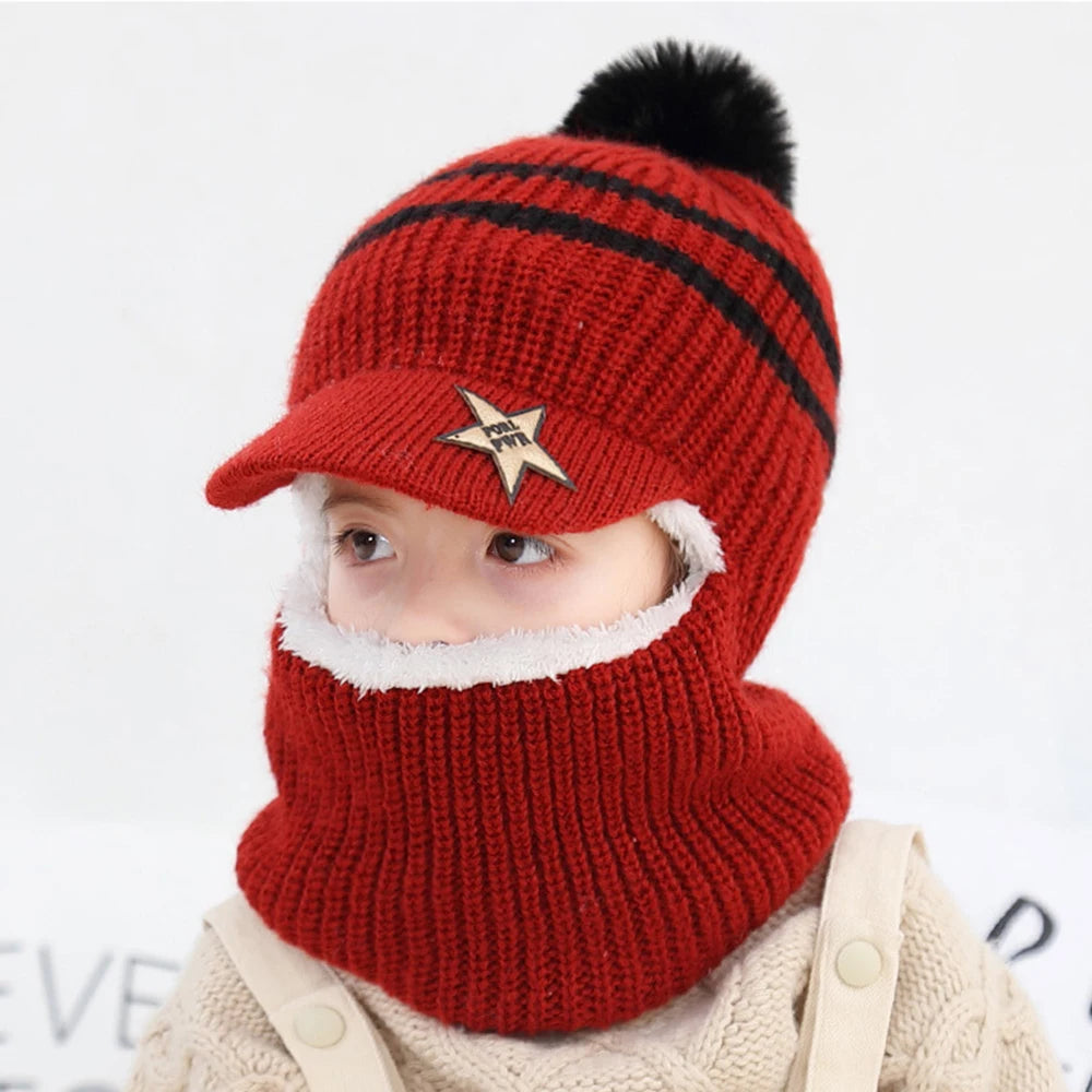 Kids Knitted Scarf And Hat Set Luxury Winter Warm Soft Crochet Hats And Scarves Beanie Caps For Boys Girls 2-8 Years