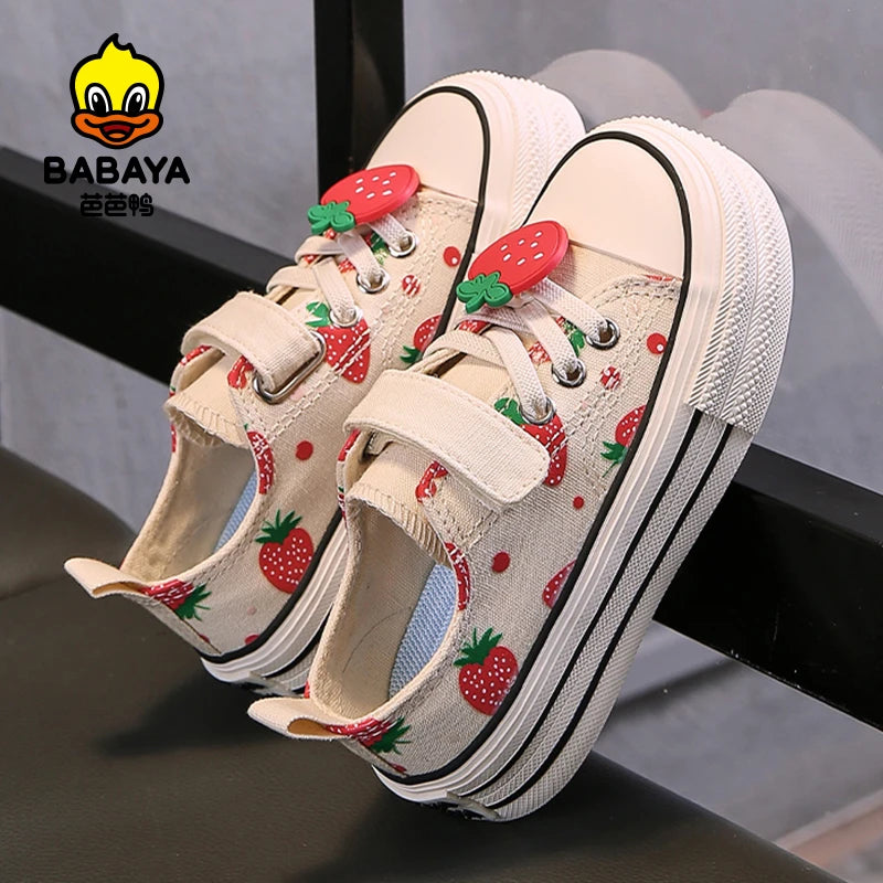 Babaya 2025 Autumn New Children's Canvas Shoes Girls Shoes breathable kids Board sneakers for girl Strawberry Princess Shoes