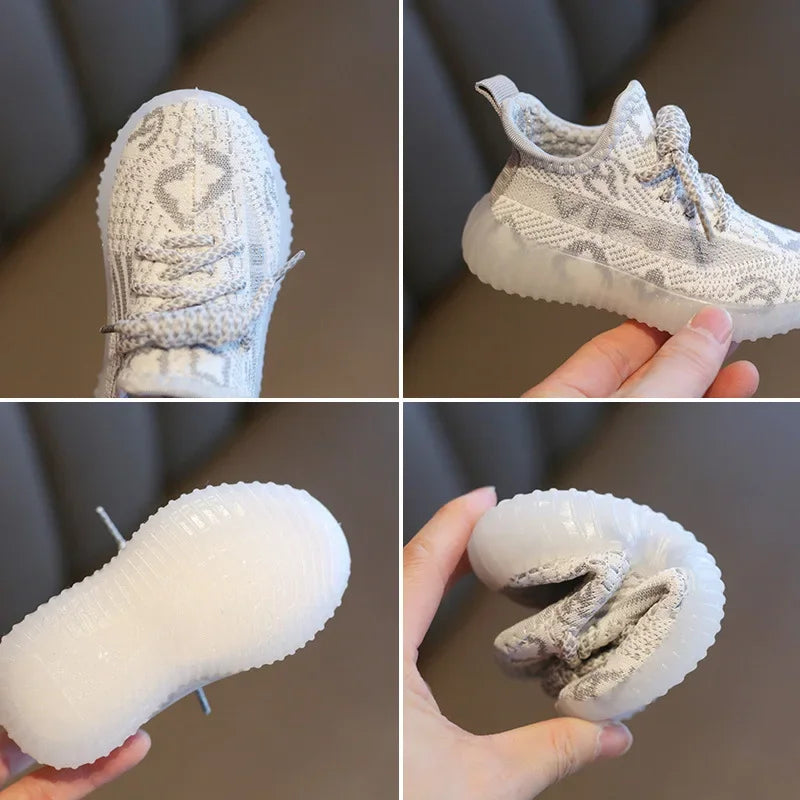 Boys Girls Cool Colorful Unique Fashion Non Slip Round Toe Outdoor Sport Soft Sole Shoes Children's Woven Mesh Breathable Casual
