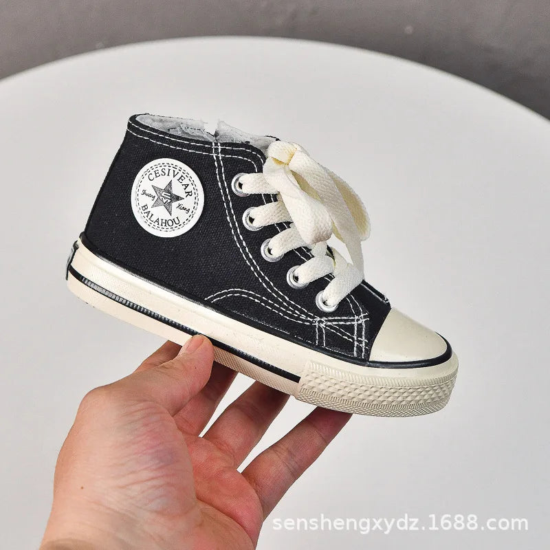 Children's canvas shoes 2025 high top men's and women's casual shoes soft soled white shoes baby sneakers Korean version