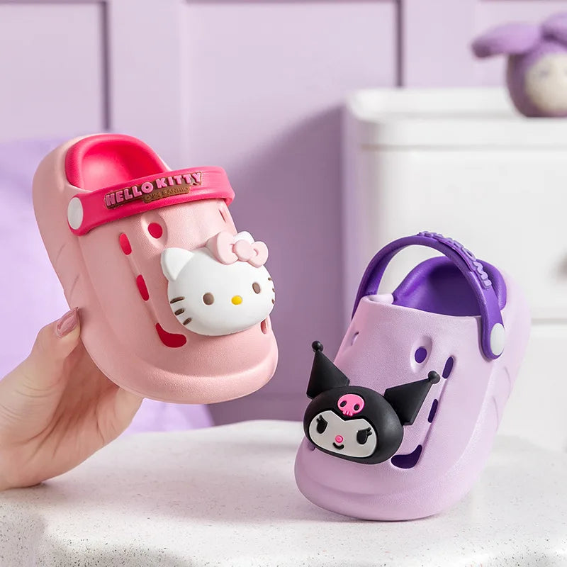 Sanrio Kids' Garden Shoes Girls Non-Slip Indoor Slippers Soft Bottom Breathable Deodorant Cute Cartoon Bow-top Sandals