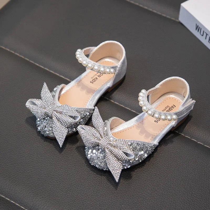 Girls' Shoes New Fashion Soft Princess Shoe for Girl Silver Dance Shoes for party size 21-36