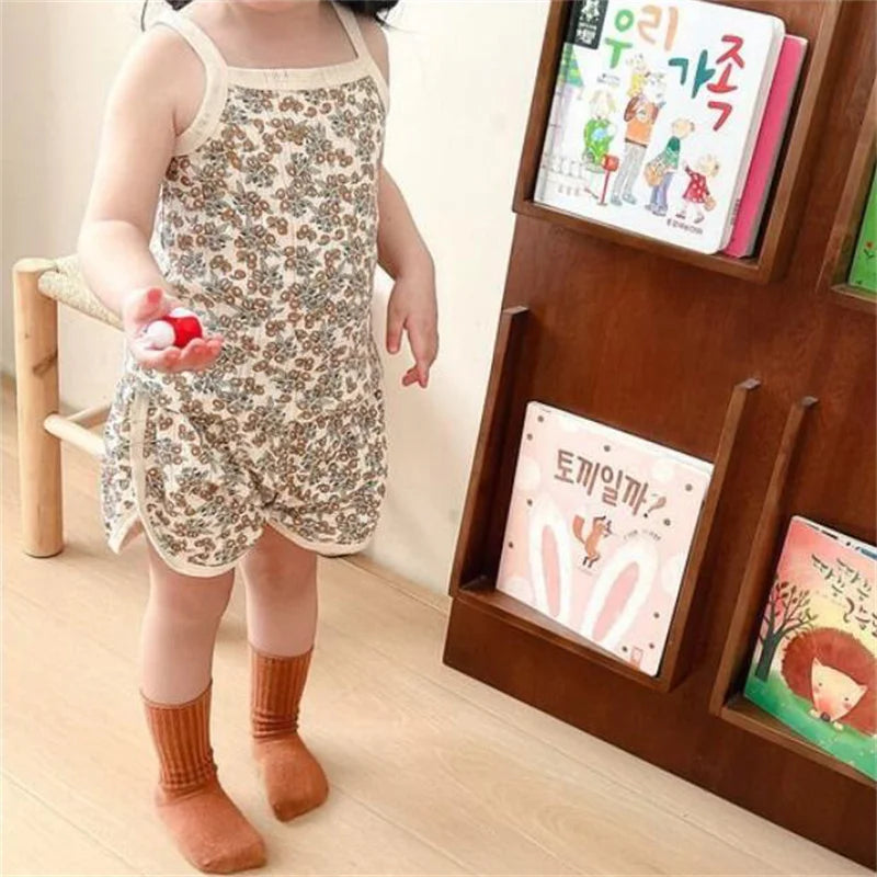 Baby Clothes Sets Summer Toddler Girl Strap Suits Cotton Printing Baby Boy Tops Tee and Shorts Infant Tracksuit Newborn Sets
