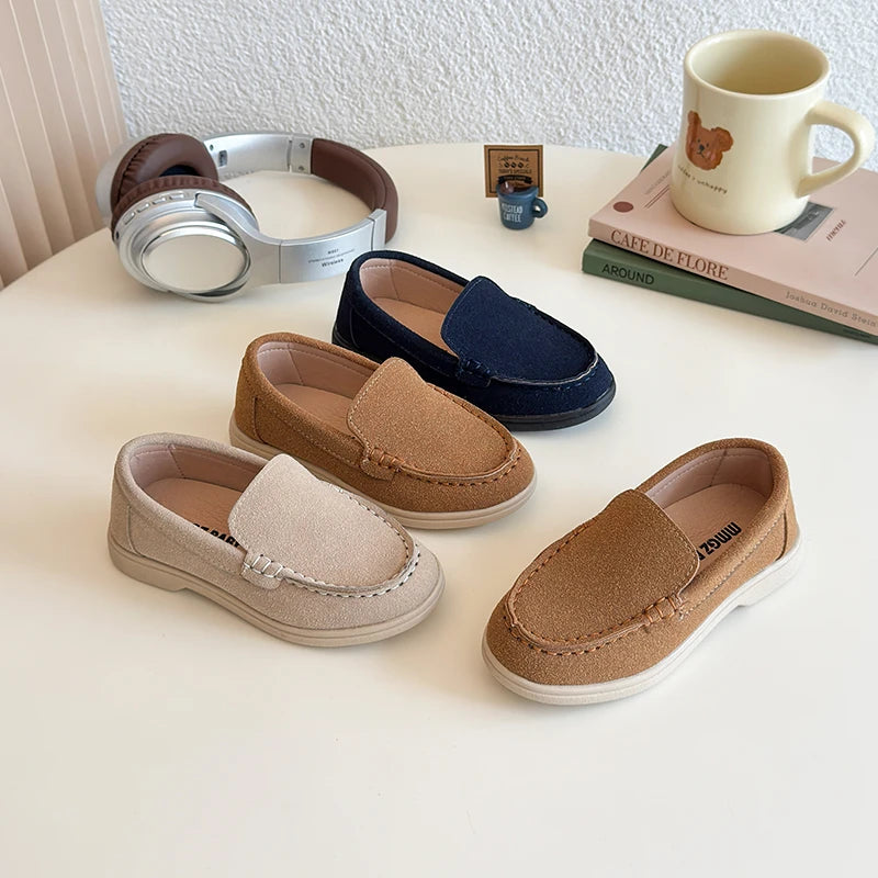 Spring Kids Loafers Suede Minimalist Trendy Unisex Boys Girls Leather Shoes Versatile Slip-resistant Solid Color Children Shoe
