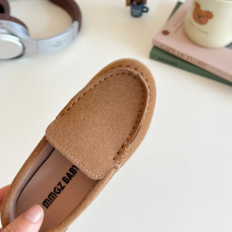Spring Kids Loafers Suede Minimalist Trendy Unisex Boys Girls Leather Shoes Versatile Slip-resistant Solid Color Children Shoe