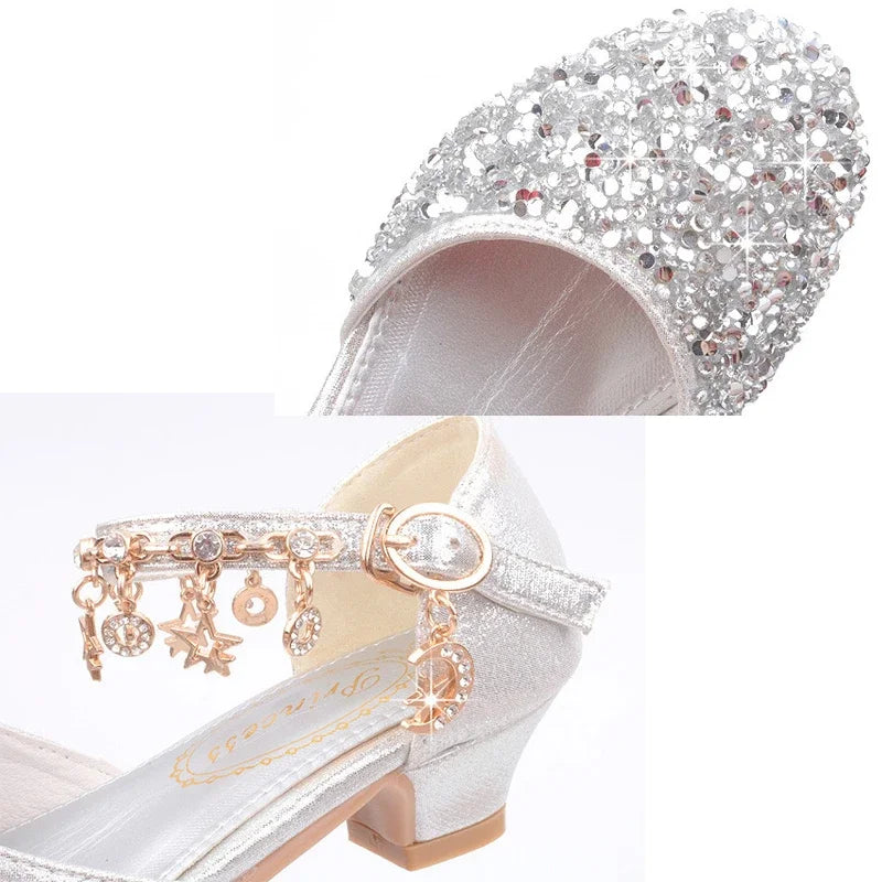 Sequin Girls' Shoes Due To Childhood Glitter Shiny High Heels Shoes for Kids Girls Sparkly Children's Princess Girl Shoe Heeled