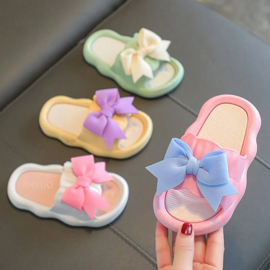 Summer New Kids Home Shoes Anti Slip Soft Sole Girls Bath Slipper Cartoon Cute Flower Bow Princess Slippers Children Beach Shoes