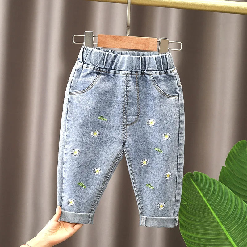 Spring Autumn Girls' Baby Clothes Elastic Band Jeans Pants for Girls' Clothes Baby's Birthday Jeans trousers