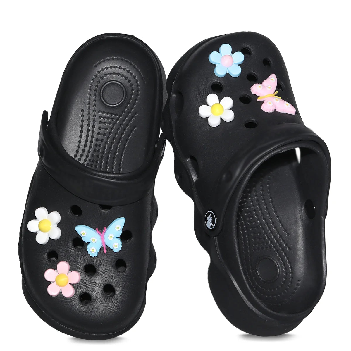 Comfortable children's slippers with thick soles, a pair of sandals suitable for outdoor play, with butterfly flower accessories