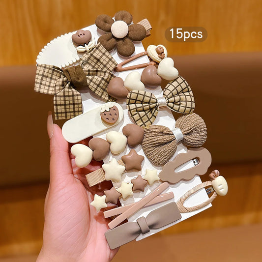 15 coffee colored bow hair clips with simple clips suitable for daily hair accessories