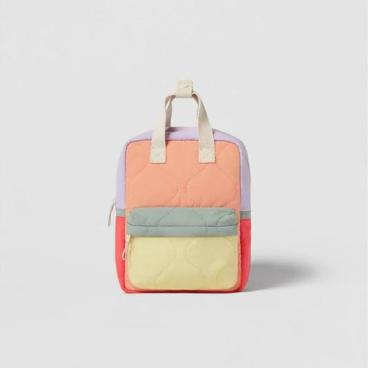 New Children's Casual Fashion Bag Boys and Girls Canvas Two-shoulder Bags Baby Color Matching Quilted Backpack School Bags