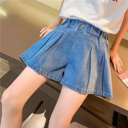 Summer Kid Girls' A-line Shaped Denim Shorts Korean Fashion Hot Pants New Children's Jeans 3-12Year Young Girls' Shorts Jeans